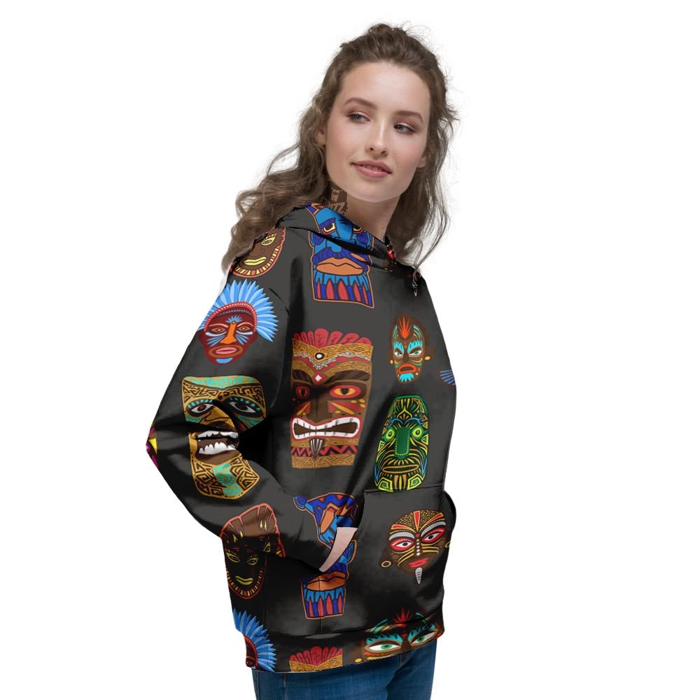 Totem Tiki Print Pattern Women's Hoodie-grizzshop