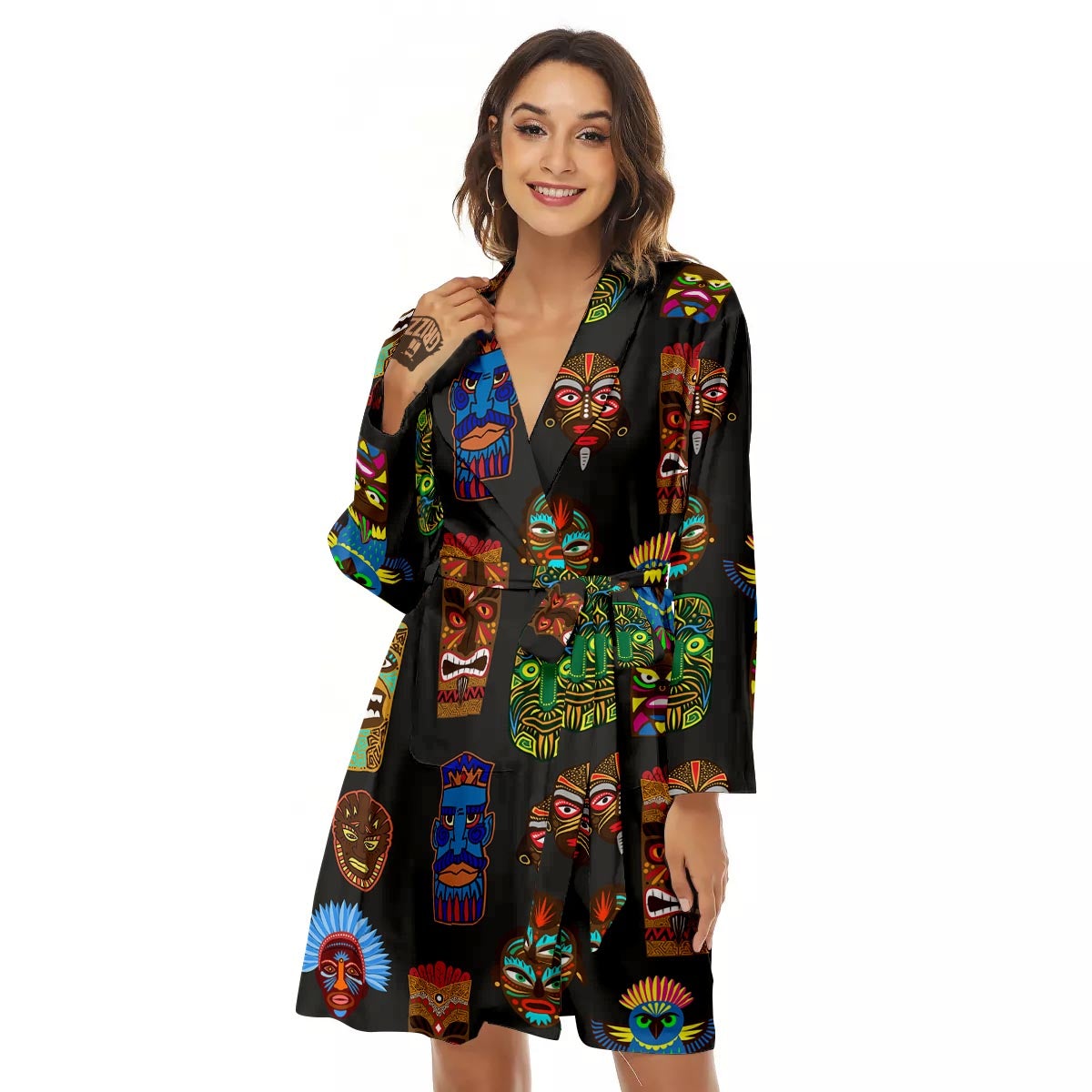 Totem Tiki Print Pattern Women's Robe-grizzshop