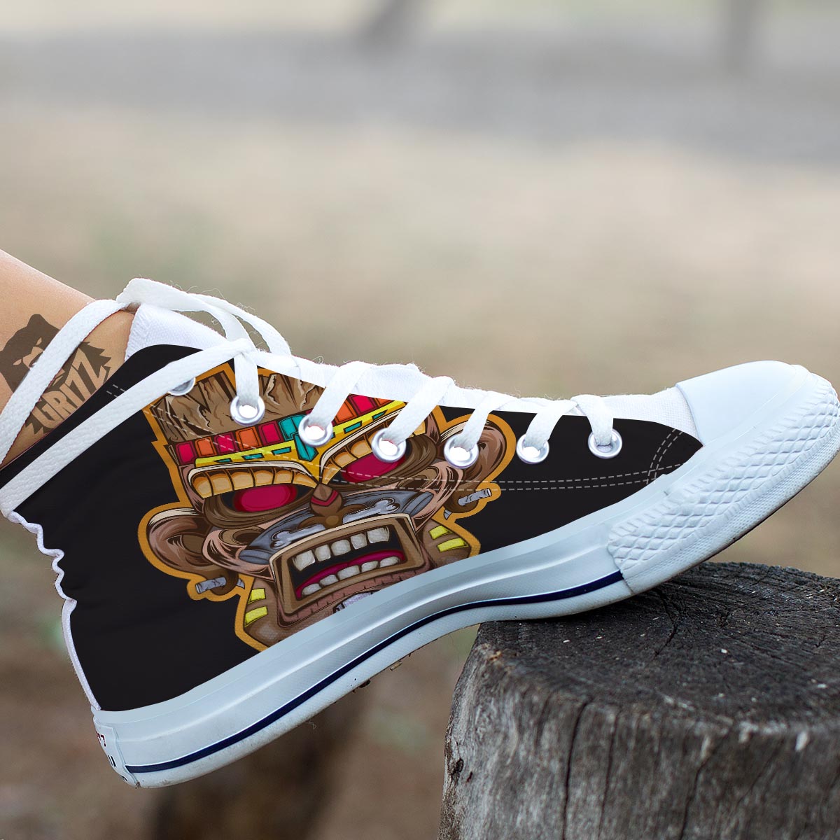 Totem Tiki Print White High Top Shoes-grizzshop