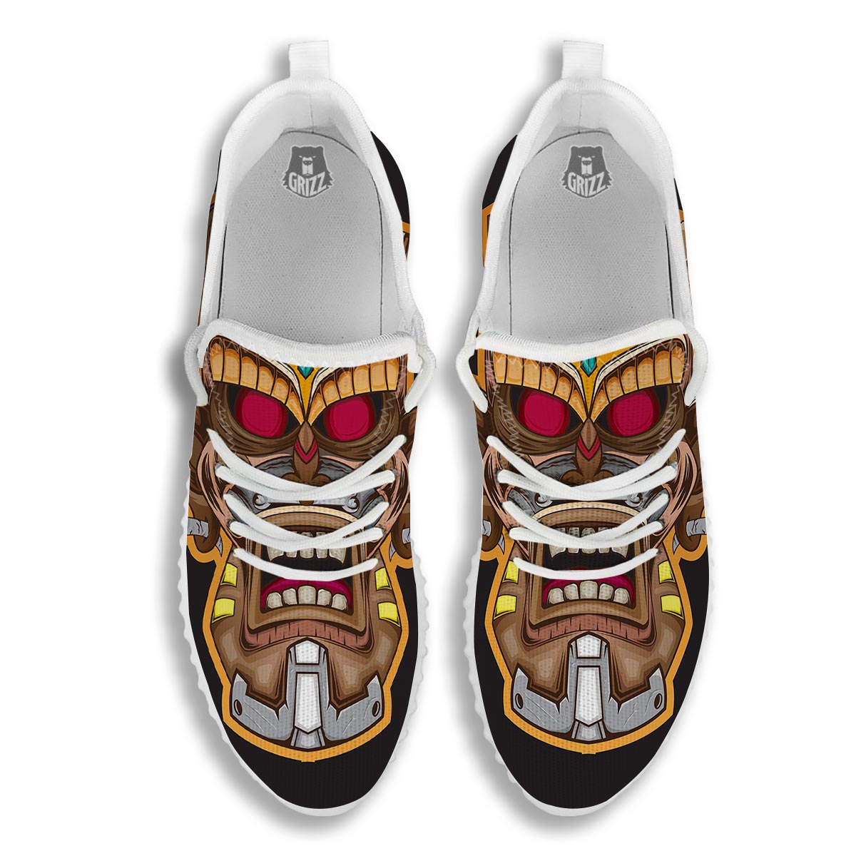 Totem Tiki Print White Walking Shoes-grizzshop