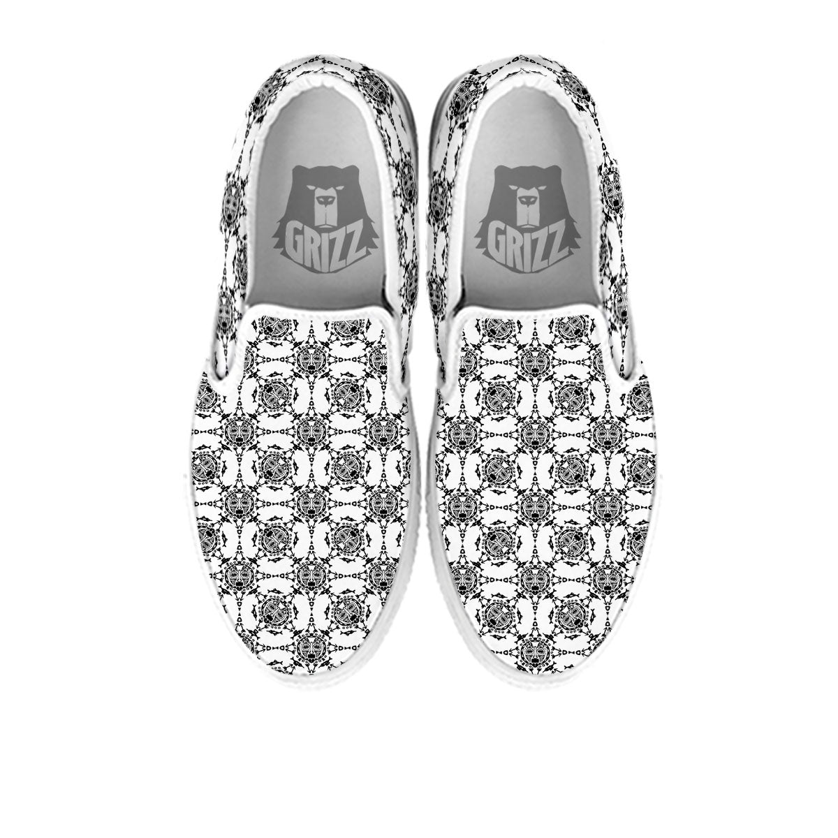 Totem White And Black Print Pattern White Slip On Shoes-grizzshop