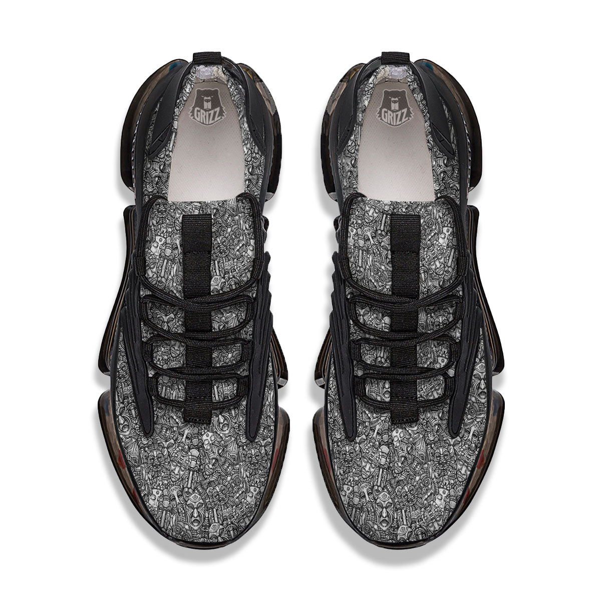 Totem White And Grey Print Pattern Black Gym Shoes-grizzshop