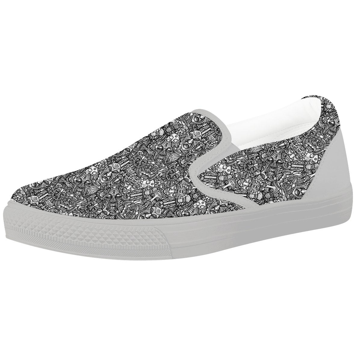 Totem White And Grey Print Pattern White Slip On Shoes-grizzshop