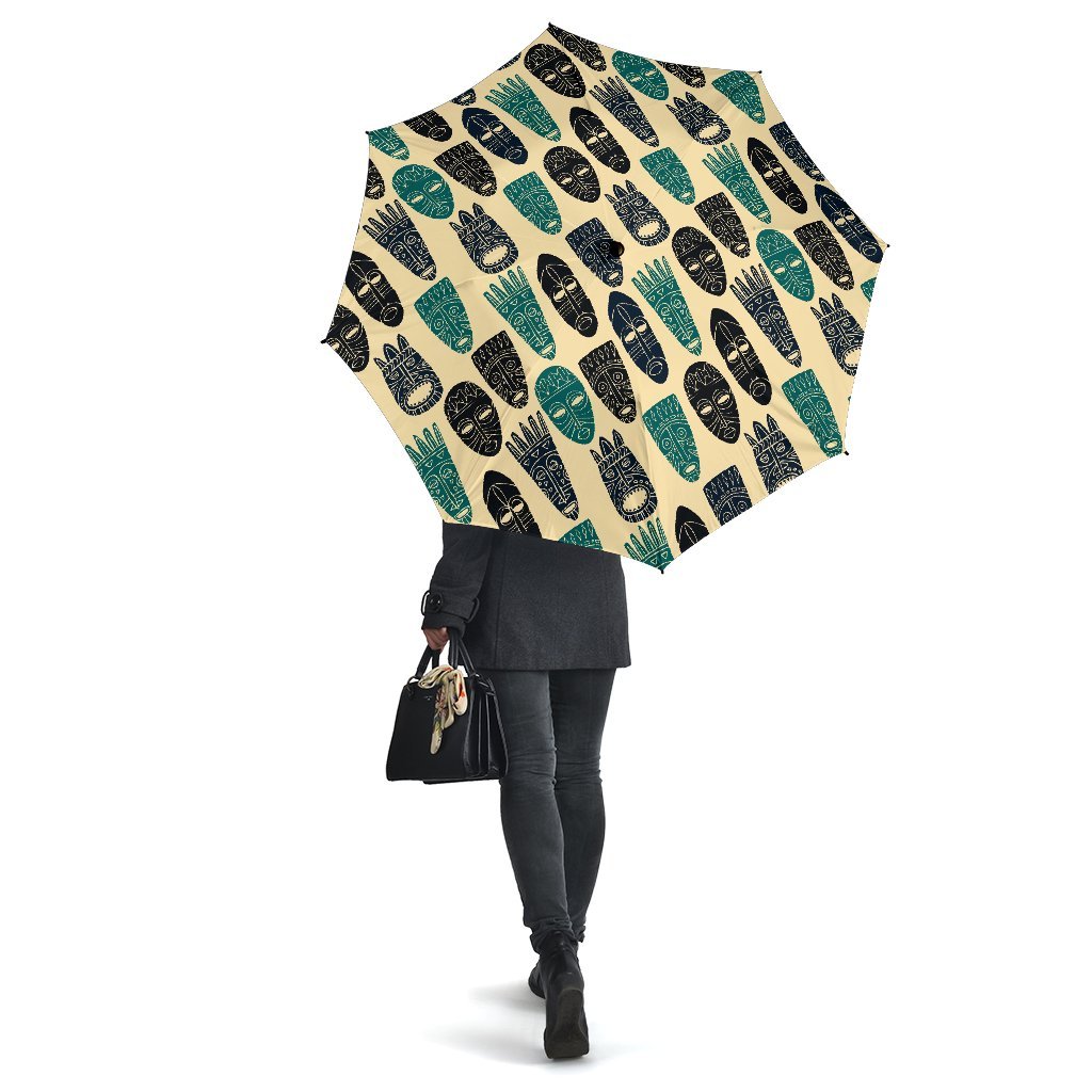 Totem Mask Print Pattern Automatic Foldable Umbrella-grizzshop