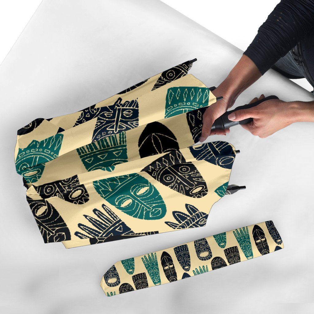 Totem Mask Print Pattern Automatic Foldable Umbrella-grizzshop