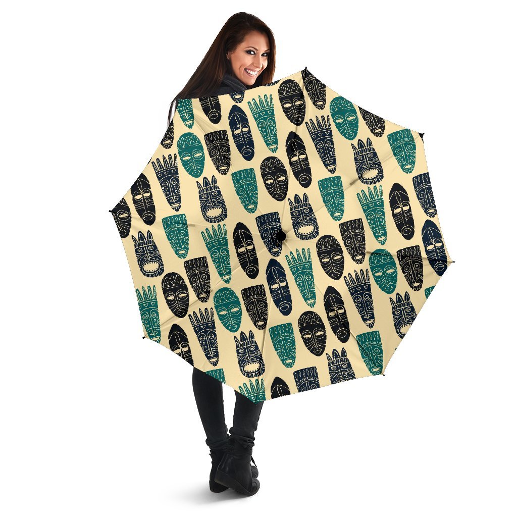 Totem Mask Print Pattern Automatic Foldable Umbrella-grizzshop