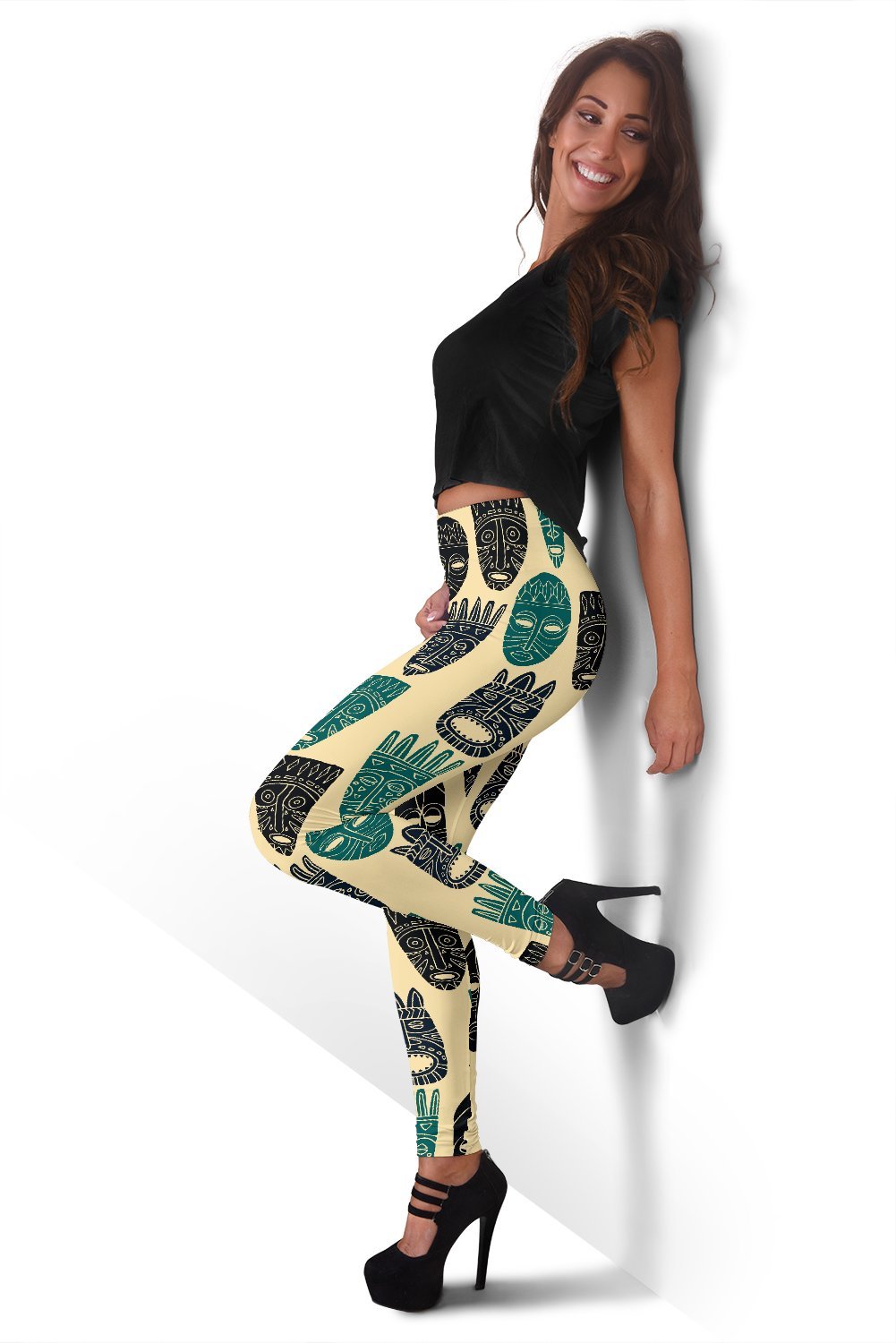 Totem Mask Print Pattern Women Leggings-grizzshop