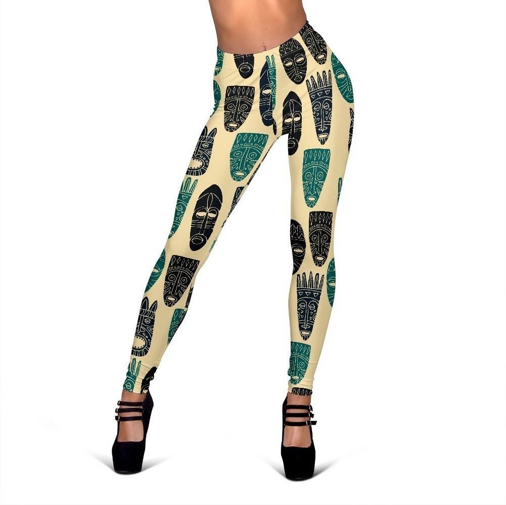Totem Mask Print Pattern Women Leggings-grizzshop