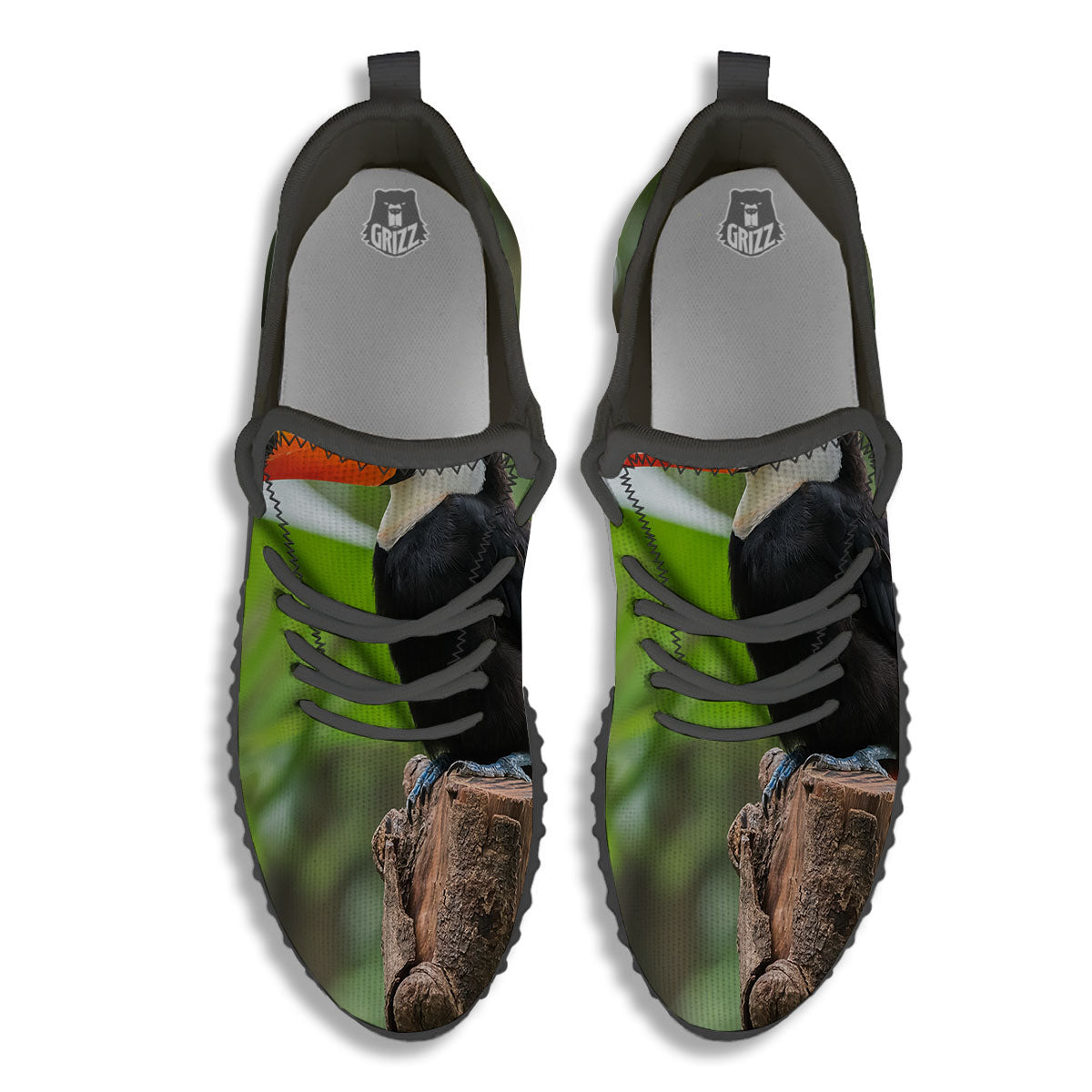 Toucan Aloha Keel-Billed Print Black Walking Shoes-grizzshop