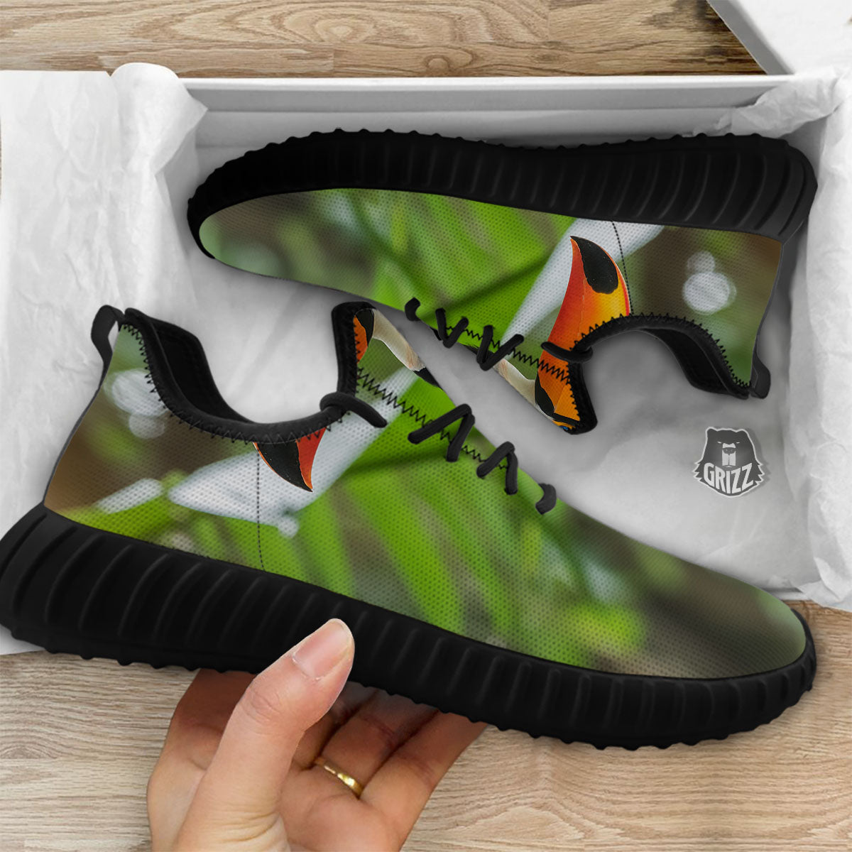 Toucan Aloha Keel-Billed Print Black Walking Shoes-grizzshop