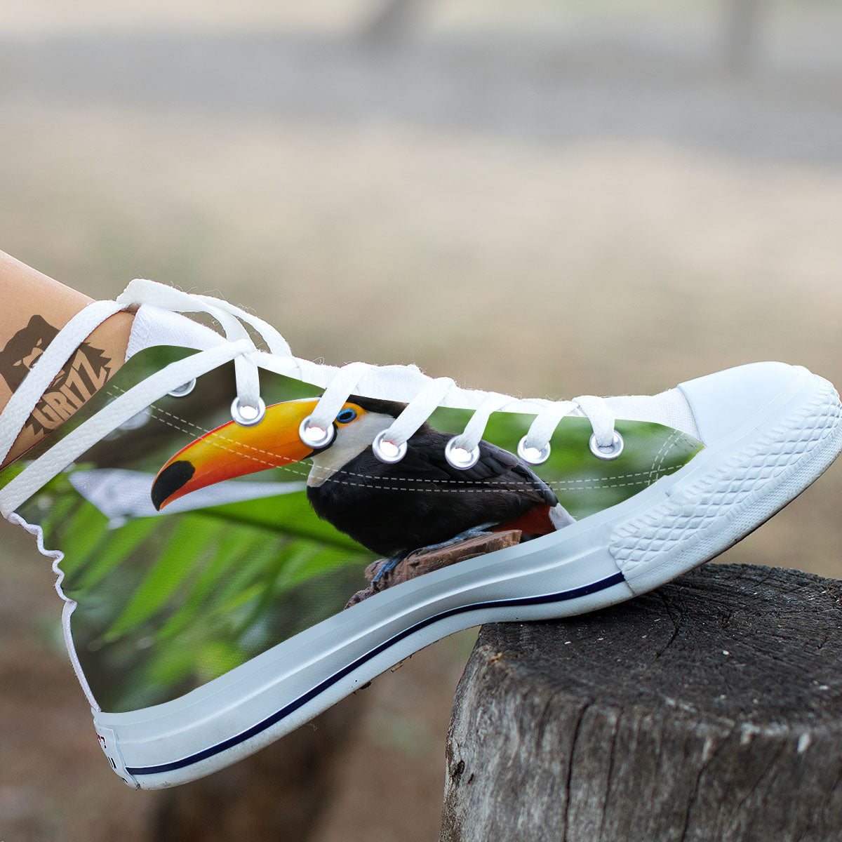 Toucan Aloha Keel-Billed Print White High Top Shoes-grizzshop