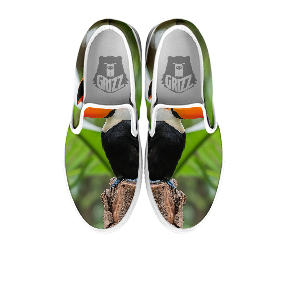 Toucan Aloha Keel-Billed Print White Slip On Shoes-grizzshop