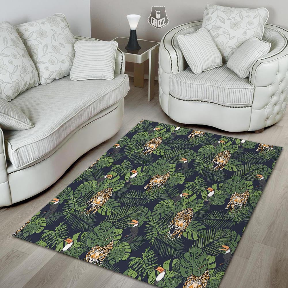 Toucan And Tiger Print Pattern Floor Mat-grizzshop