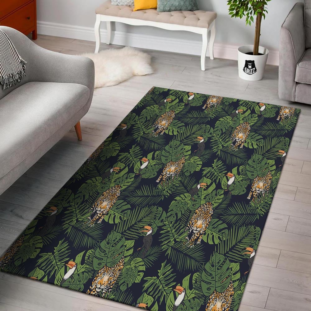 Toucan And Tiger Print Pattern Floor Mat-grizzshop