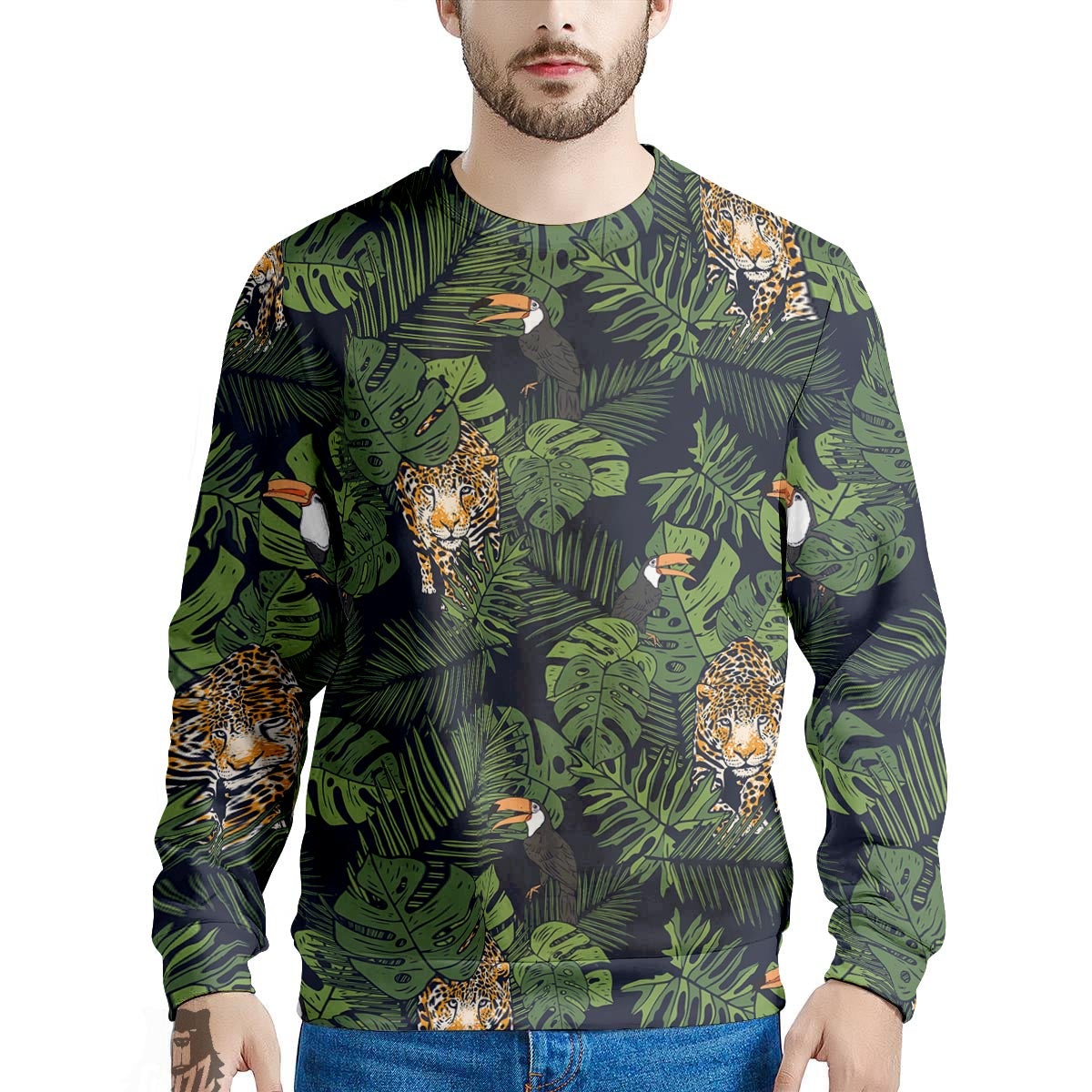 Toucan And Tiger Print Pattern Men's Sweatshirt-grizzshop