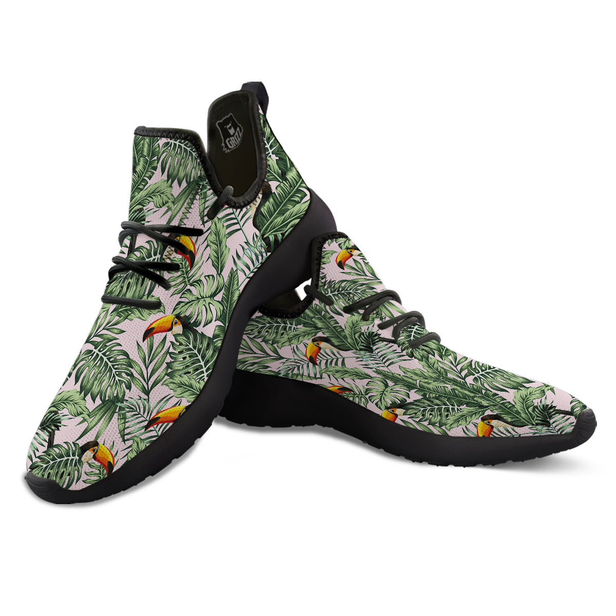 Toucan And Tropical Palm Leaf Print Black Athletic Shoes-grizzshop