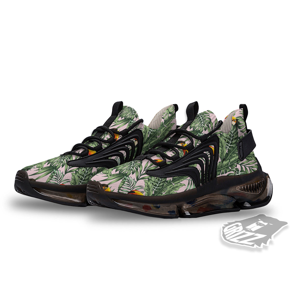 Toucan And Tropical Palm Leaf Print Black Gym Shoes-grizzshop