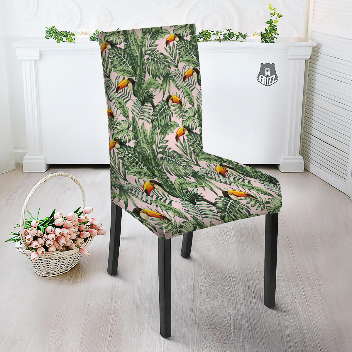 Toucan And Tropical Palm Leaf Print Dining Chair Slipcover-grizzshop