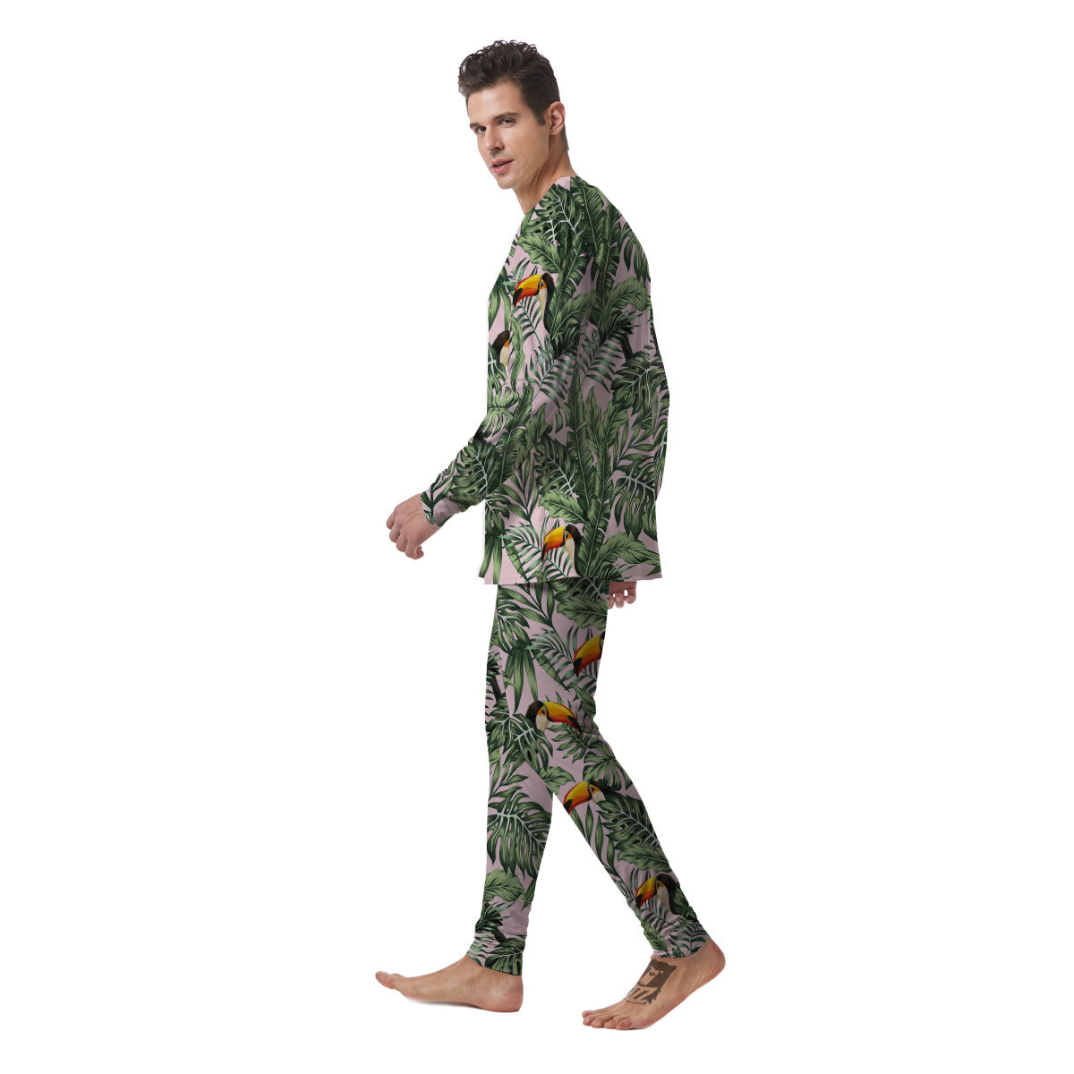 Toucan And Tropical Palm Leaf Print Men's Pajamas-grizzshop