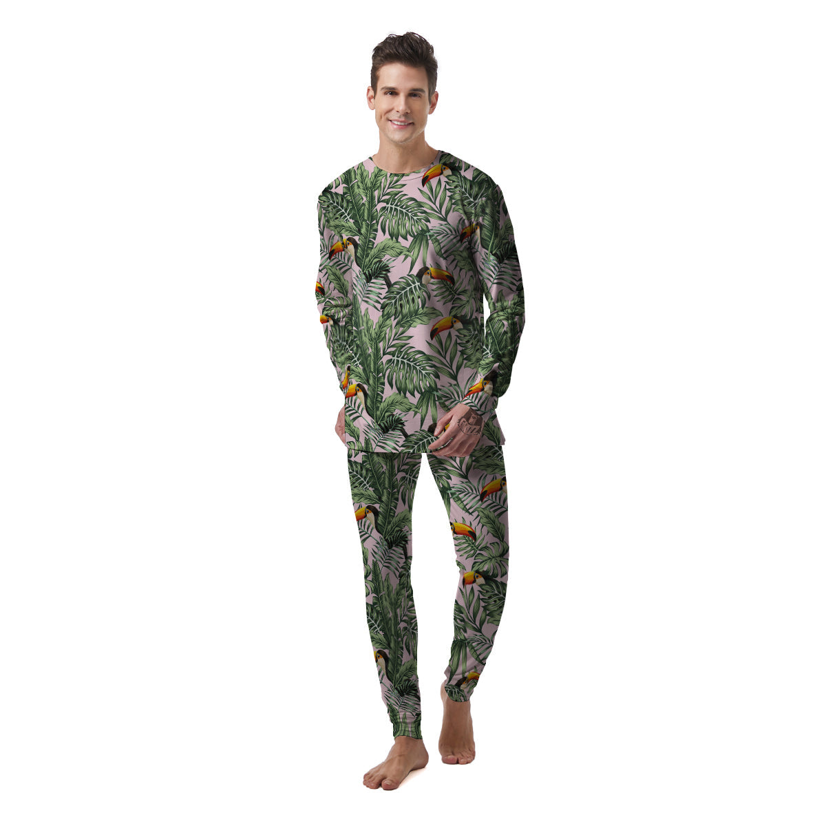 Toucan And Tropical Palm Leaf Print Men's Pajamas-grizzshop