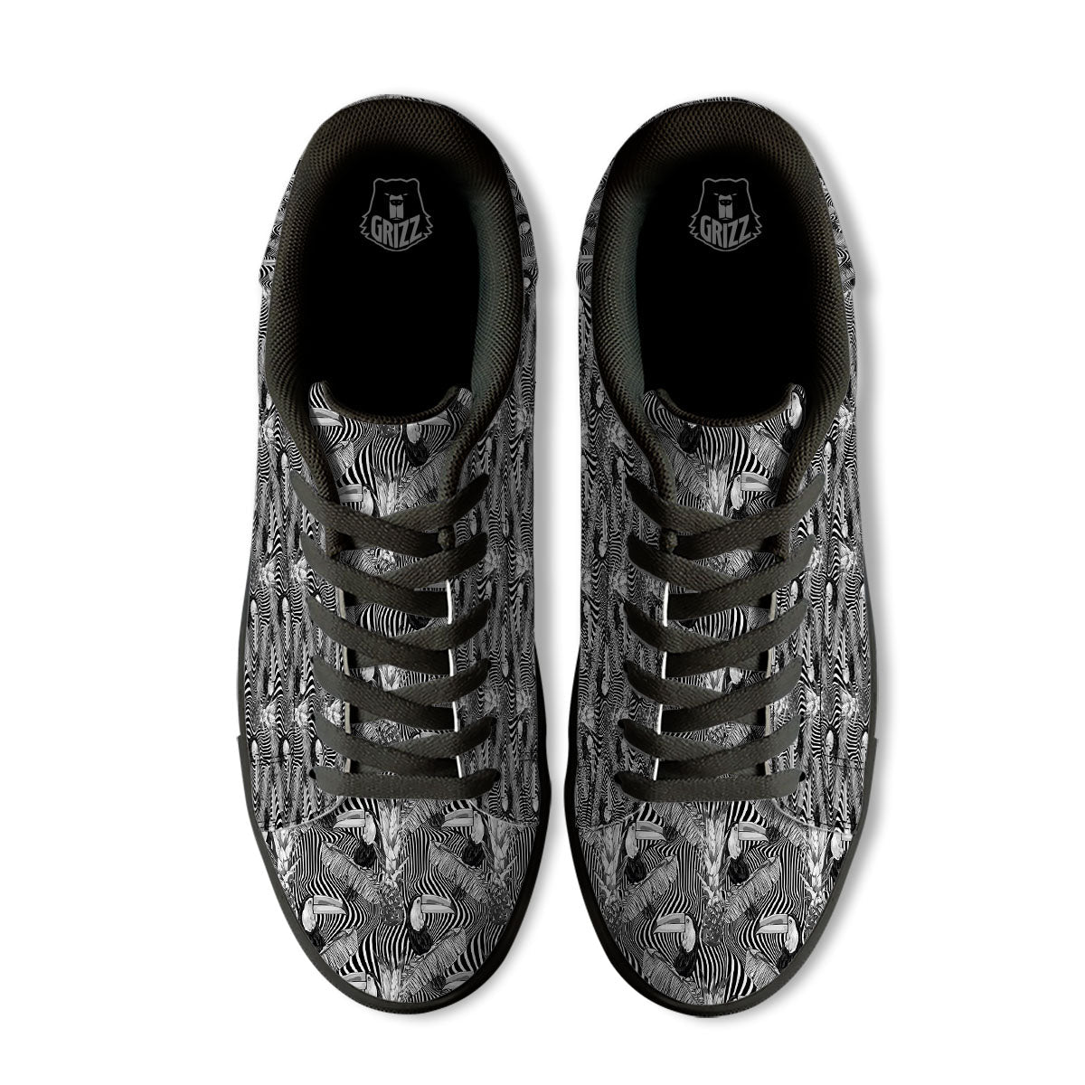 Toucan Black Illusion Print Pattern Black Low Top Sneakers-grizzshop
