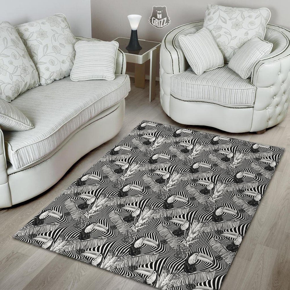 Toucan Black Illusion Print Pattern Floor Mat-grizzshop