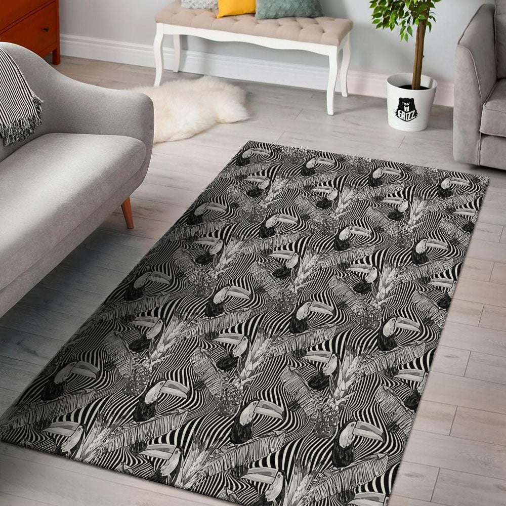 Toucan Black Illusion Print Pattern Floor Mat-grizzshop
