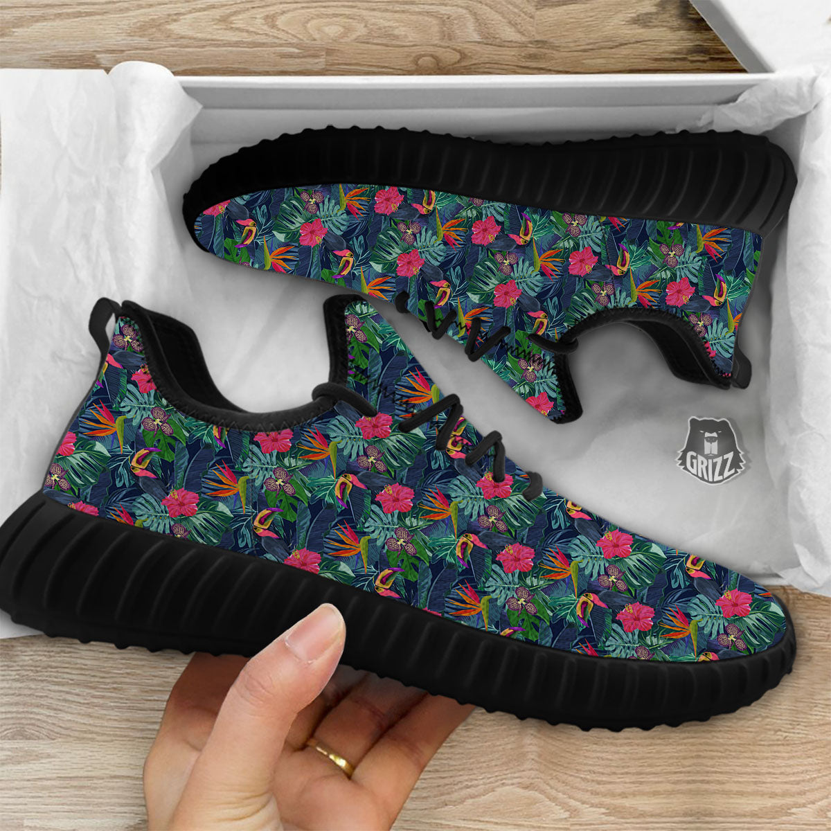 Toucan Exotic Tropical Print Pattern Black Walking Shoes-grizzshop