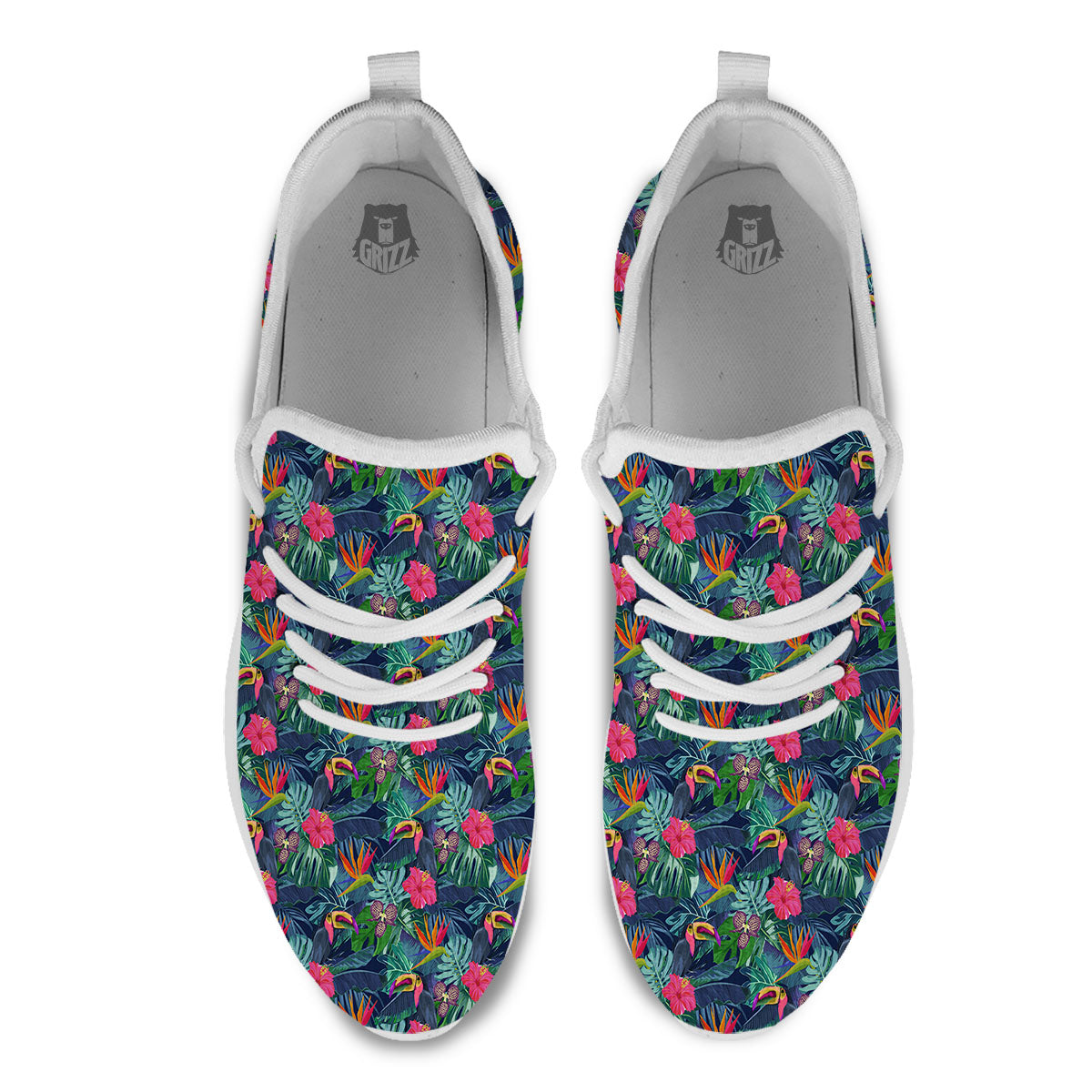 Toucan Exotic Tropical Print Pattern White Athletic Shoes-grizzshop