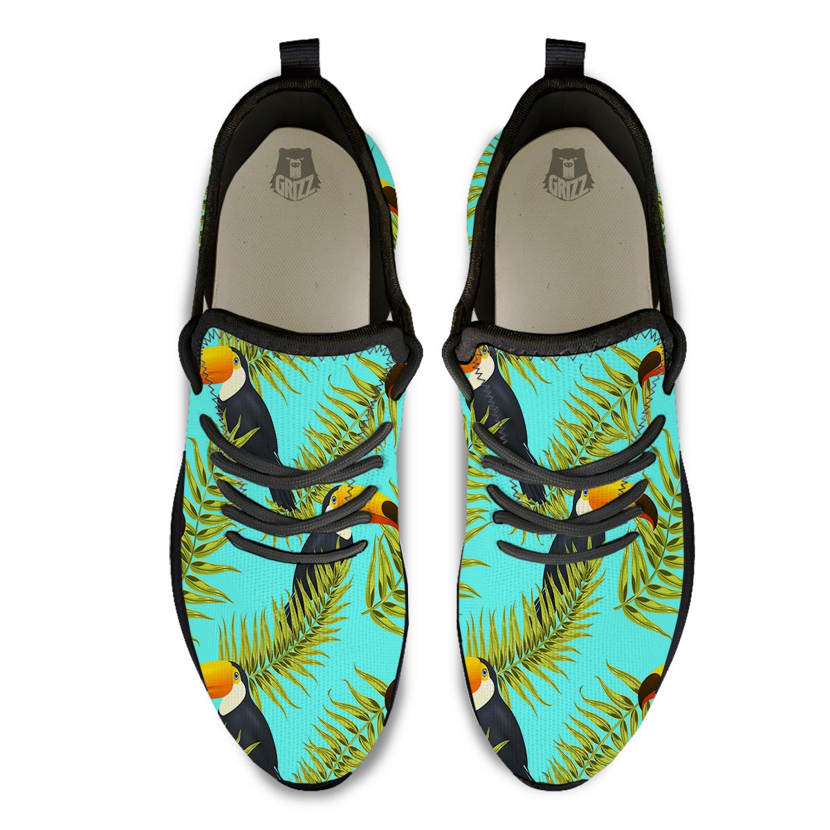 Toucan Toco Print Pattern Black Athletic Shoes-grizzshop