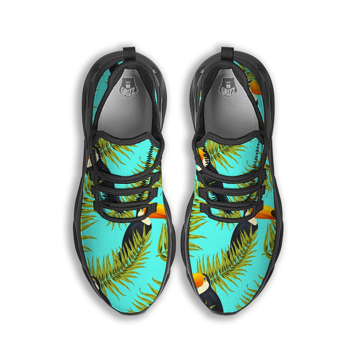 Toucan Toco Print Pattern Black Running Shoes-grizzshop