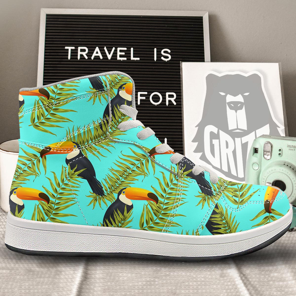Toucan Toco Print Pattern High Top Sneakers-grizzshop