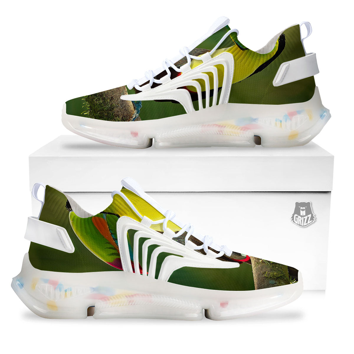 Toucan Tropical Toco Print White Gym Shoes-grizzshop