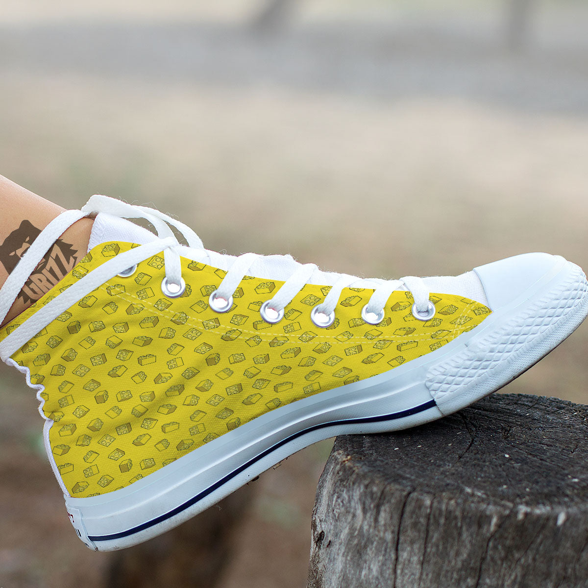 Toy Building Blocks Print Pattern White High Top Shoes-grizzshop