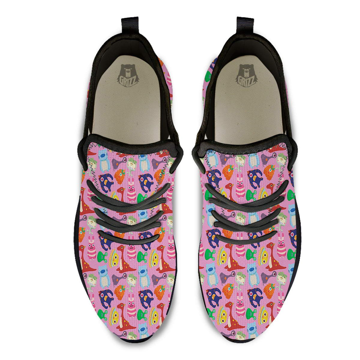 Toy Monster Cute Pink Print Pattern Black Athletic Shoes-grizzshop
