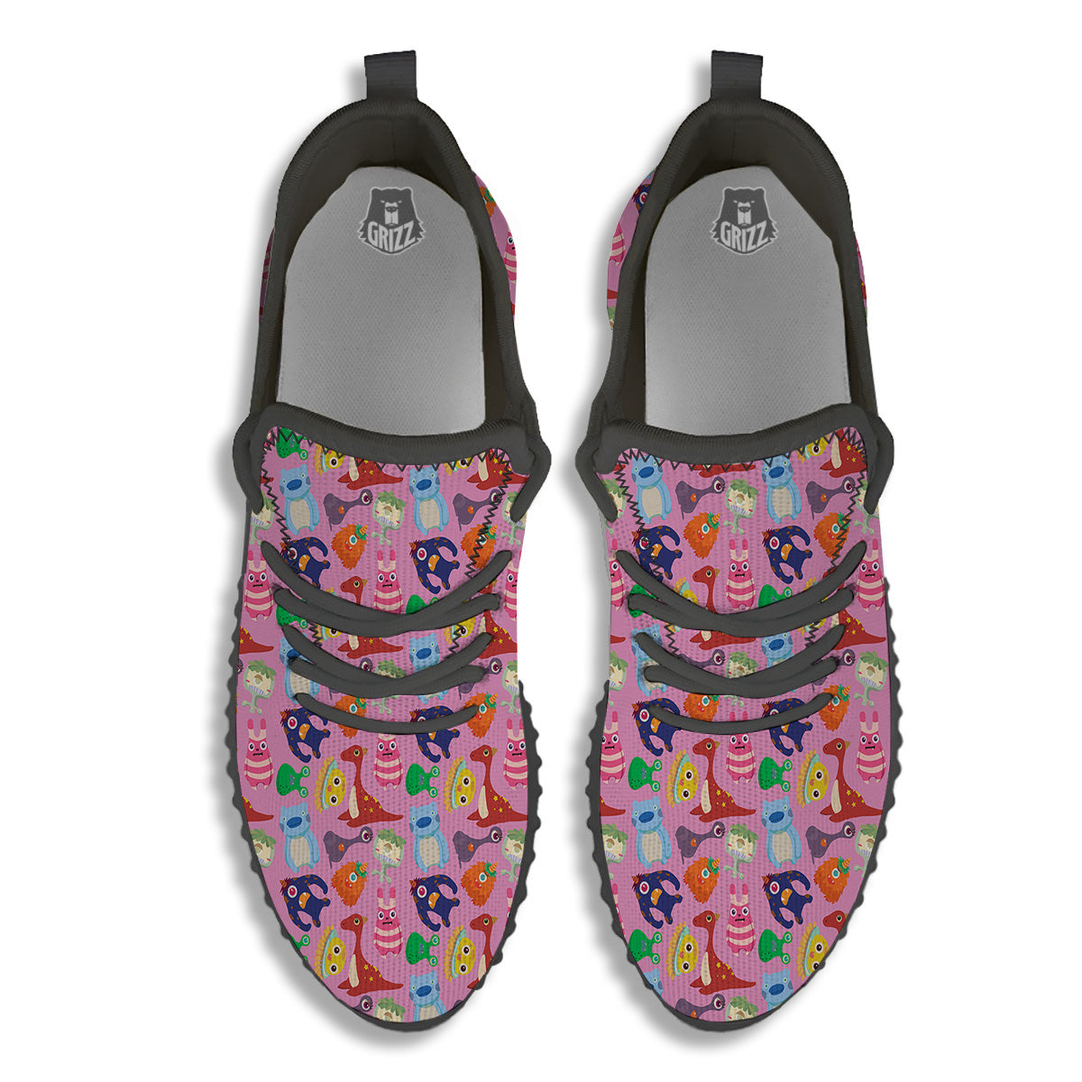 Toy Monster Cute Pink Print Pattern Black Walking Shoes-grizzshop