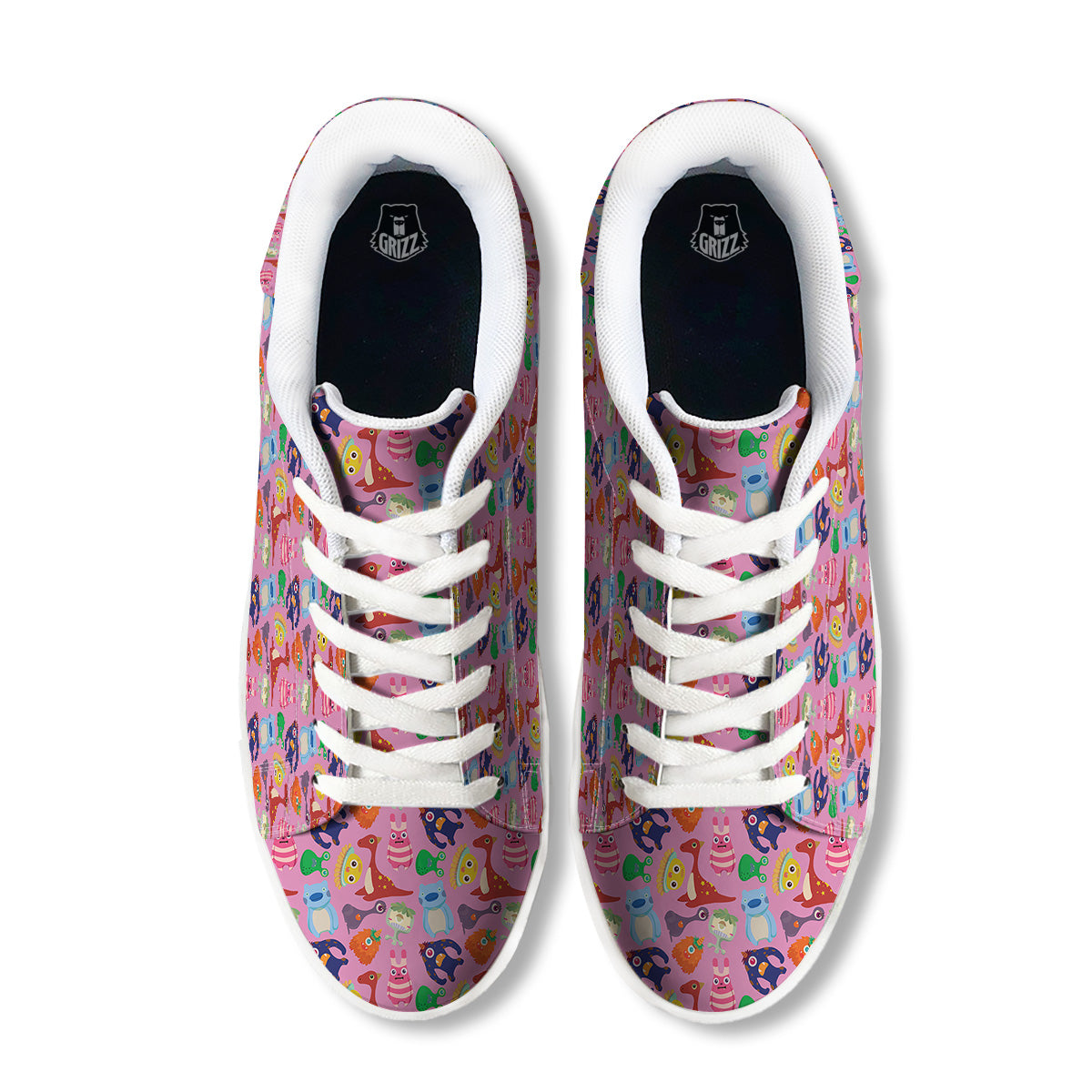 Toy Monster Cute Pink Print Pattern White Low Top Sneakers-grizzshop