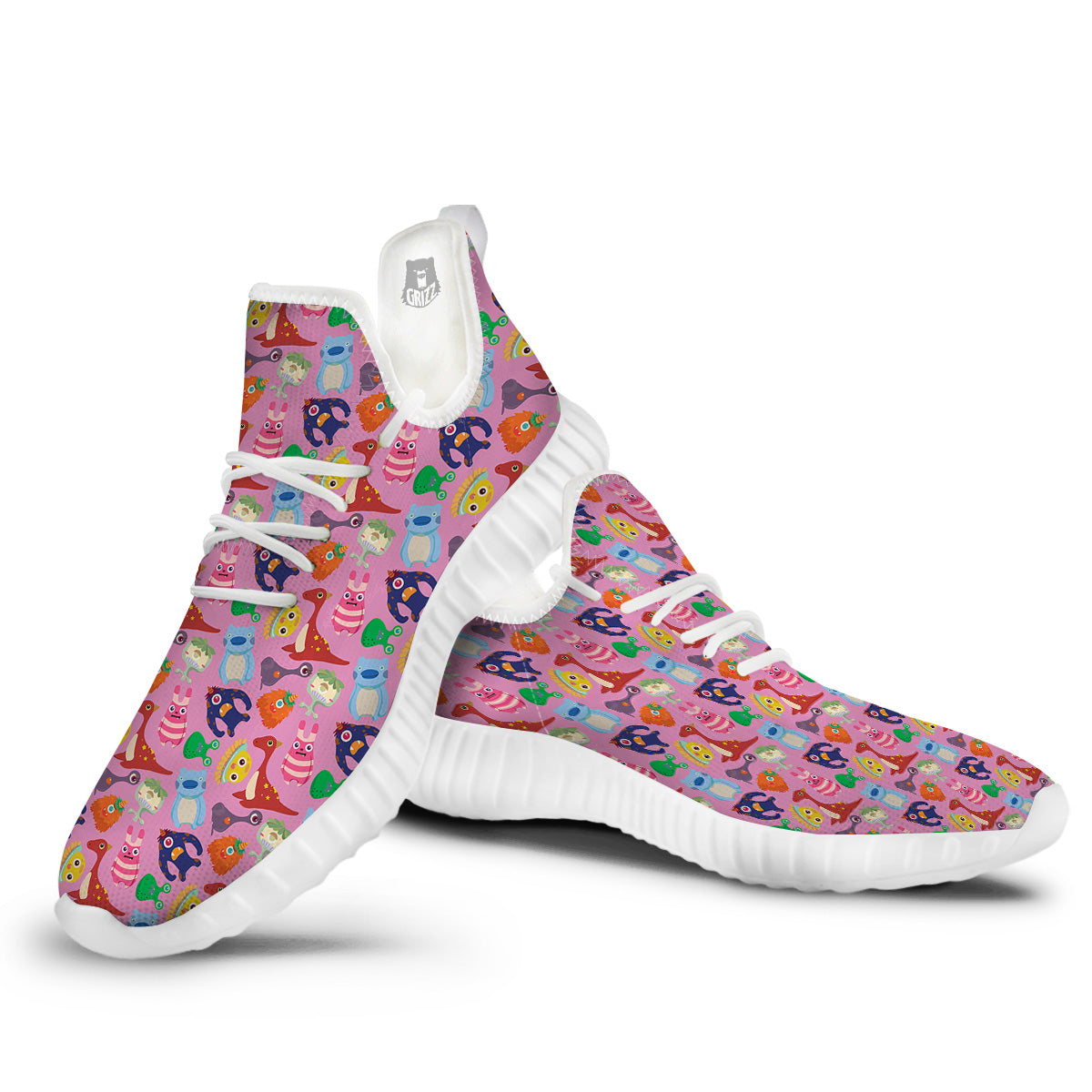 Toy Monster Cute Pink Print Pattern White Walking Shoes-grizzshop