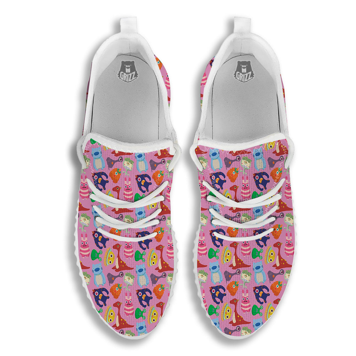 Toy Monster Cute Pink Print Pattern White Walking Shoes-grizzshop