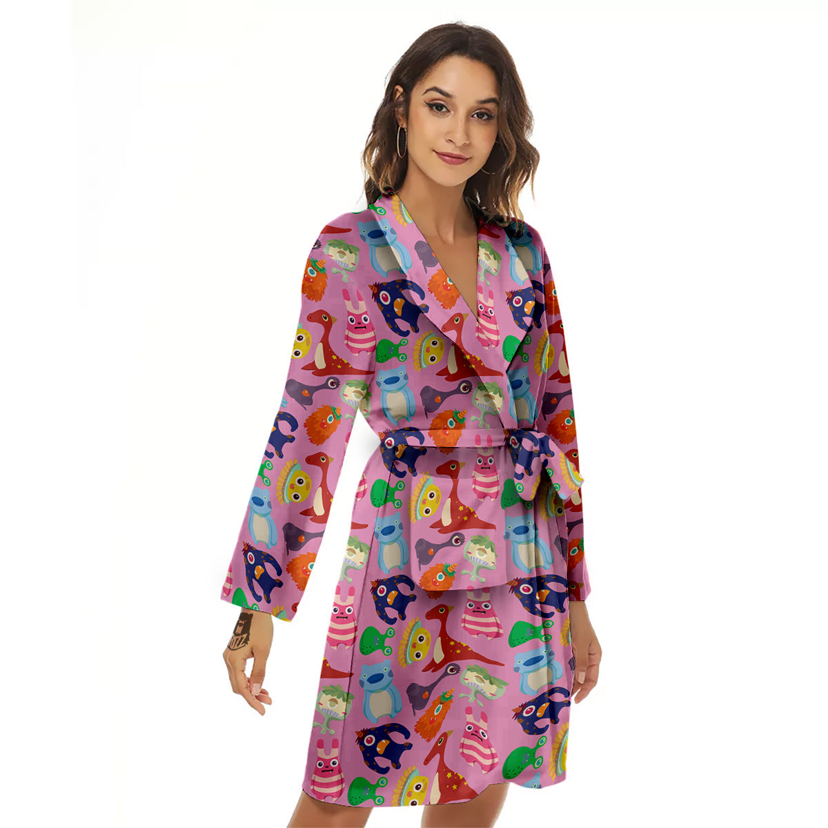 Toy Monster Cute Pink Print Pattern Women's Robe-grizzshop