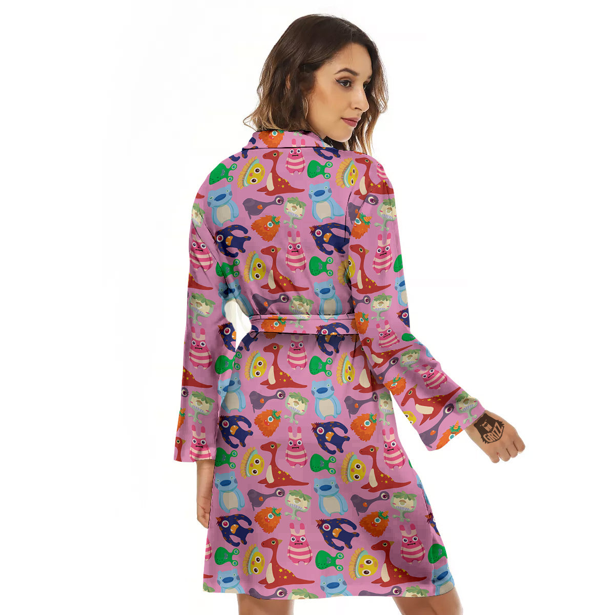Toy Monster Cute Pink Print Pattern Women's Robe-grizzshop
