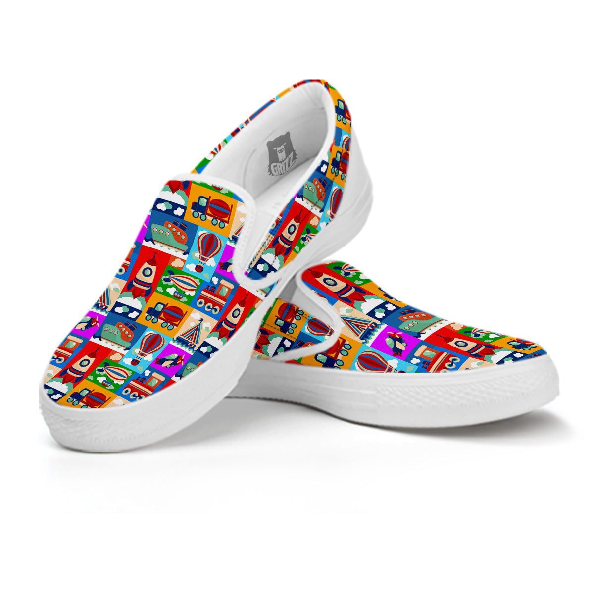 Toy Transport Cartoon Colorful Print Pattern White Slip On Shoes-grizzshop