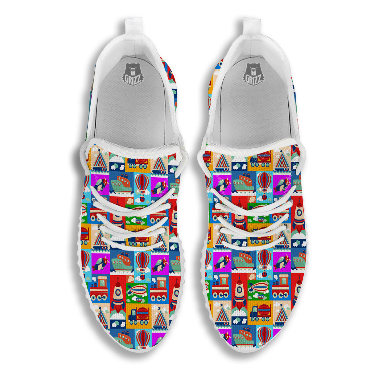 Toy Transport Cartoon Colorful Print Pattern White Walking Shoes-grizzshop