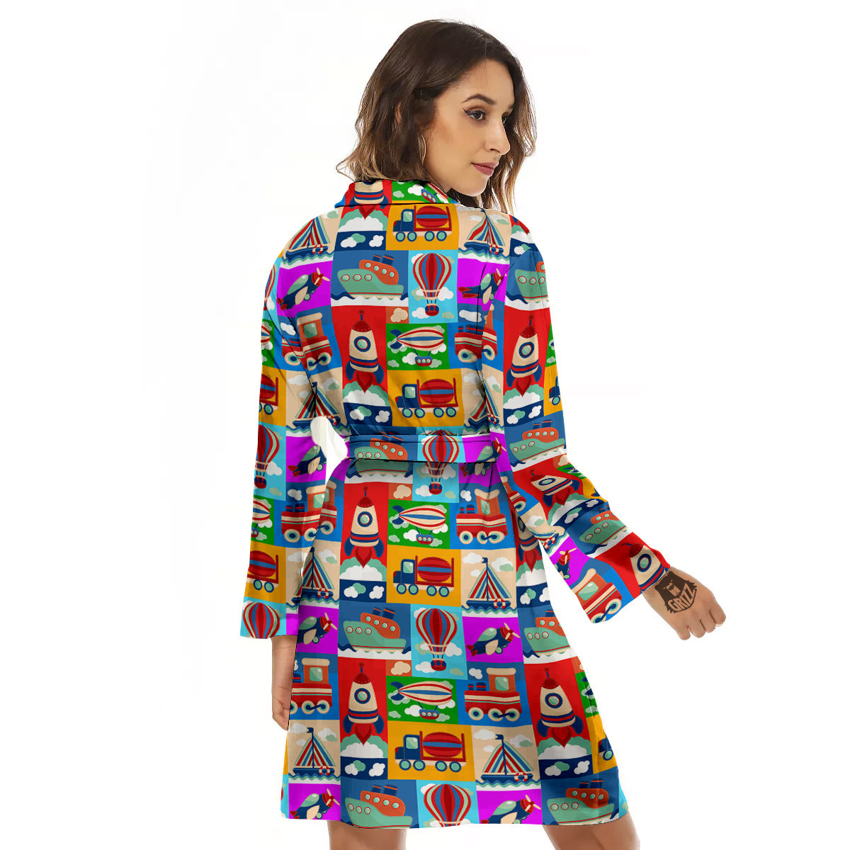 Toy Transport Cartoon Colorful Print Pattern Women's Robe-grizzshop