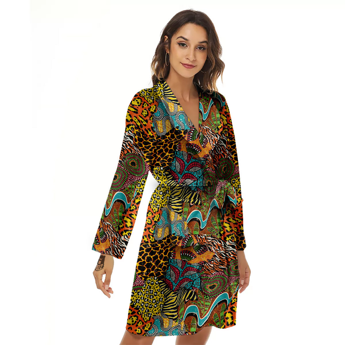 Traditional African And Wild Animal Skins Print Pattern Women's Robe-grizzshop