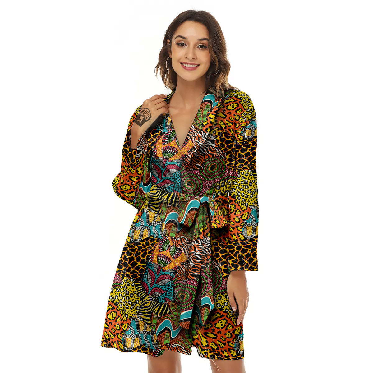 Traditional African And Wild Animal Skins Print Pattern Women's Robe-grizzshop