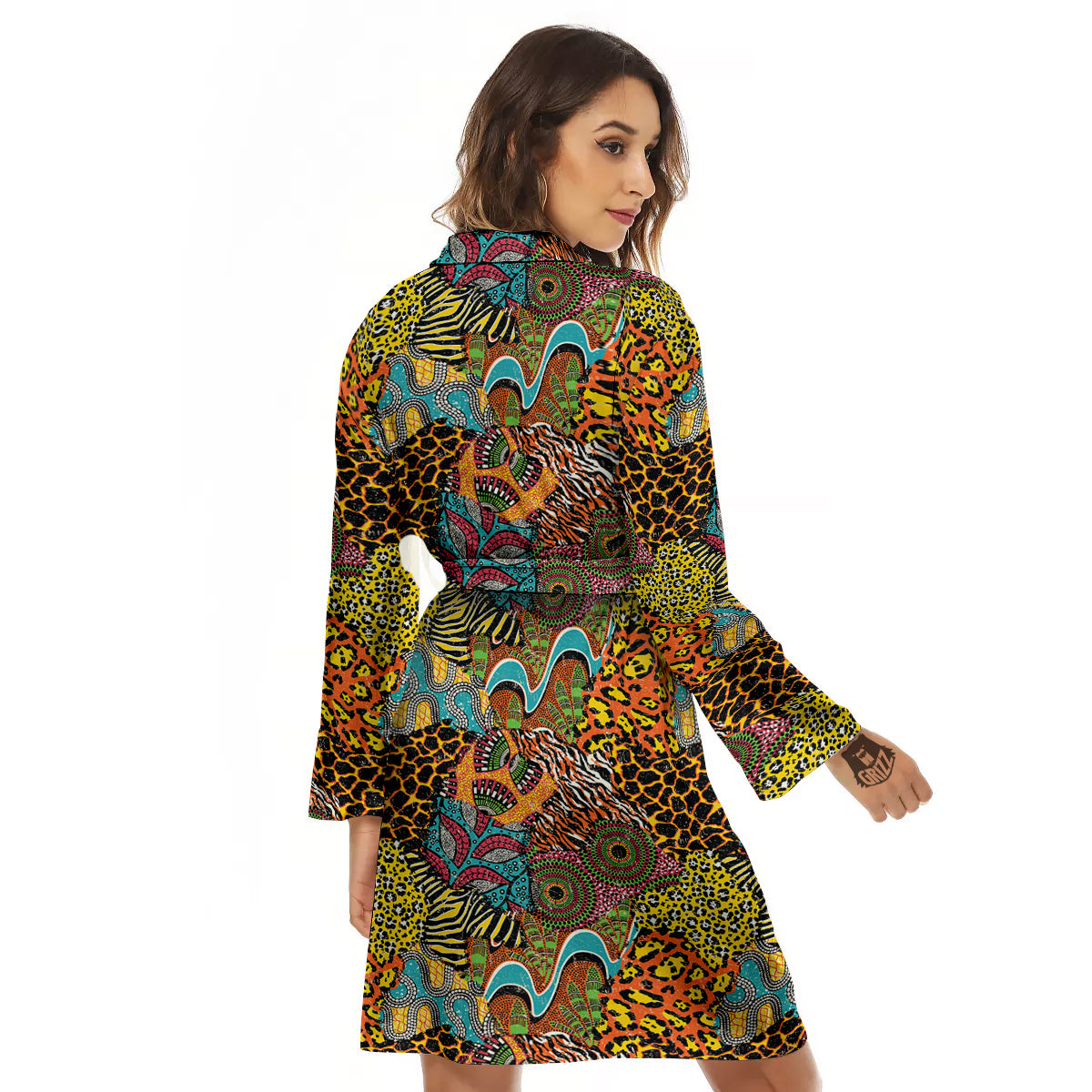 Traditional African And Wild Animal Skins Print Pattern Women's Robe-grizzshop