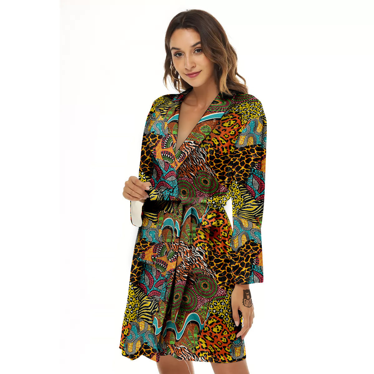 Traditional African And Wild Animal Skins Print Pattern Women's Robe-grizzshop