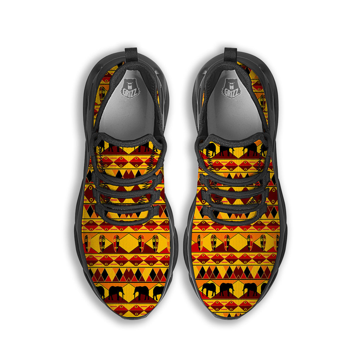 Traditional African Ethnic Print Pattern Black Running Shoes-grizzshop