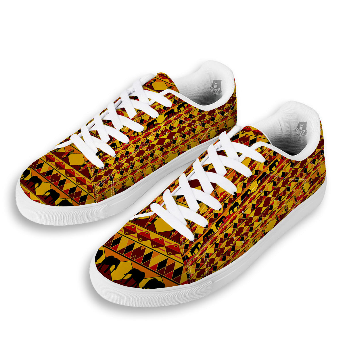Traditional African Ethnic Print Pattern White Low Top Sneakers-grizzshop